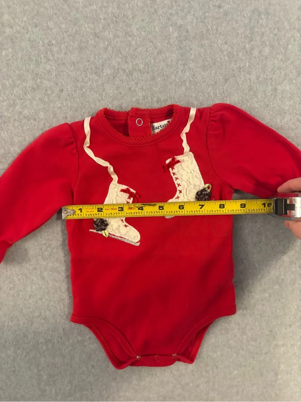 Hartstrings Baby Girl Ice Skate Appliqué Red Long Sleeve  Bodysuit Sz 6-9M